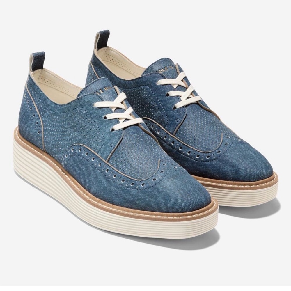COLE HAAN Blue Wingtip Oxford Shoes